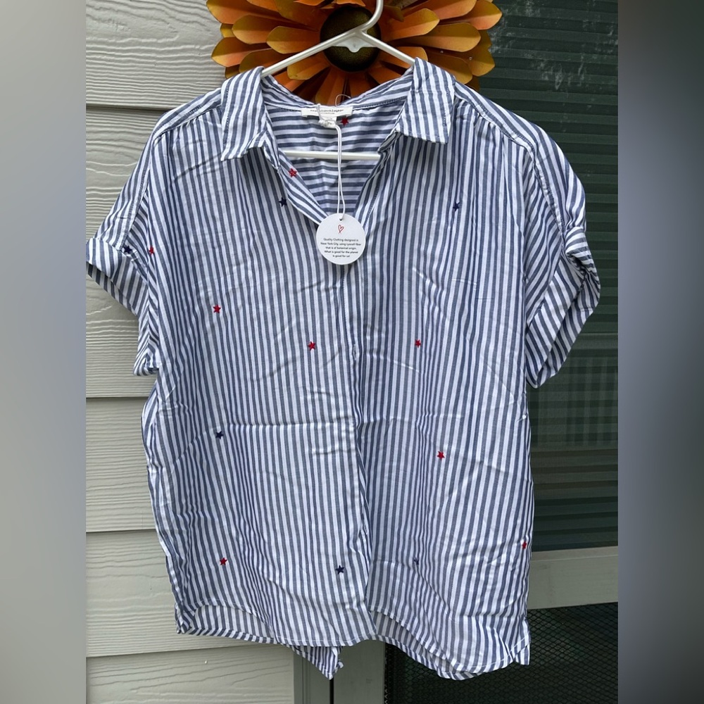 NWT beach lunch lounge collection Nautical Blue and White Striped Shirt